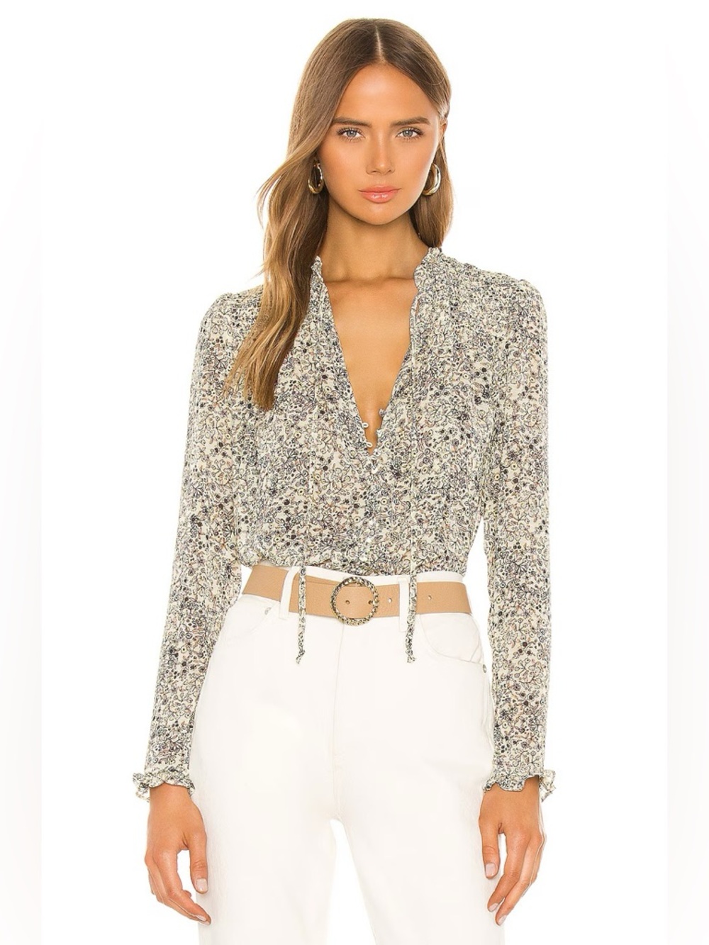 Free People Lela Blouse Honeydew Boho Flowy Lightweight Top Women Size L